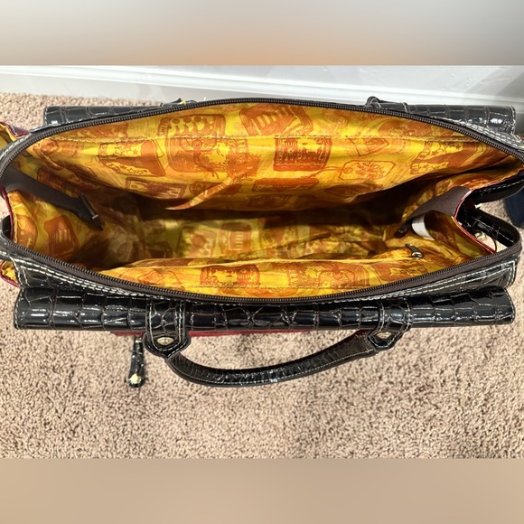 Samantha Brown Croco-Embossed Dowel Travel Bag Tote Work Weekender Red Brown - Picture 5 of 11